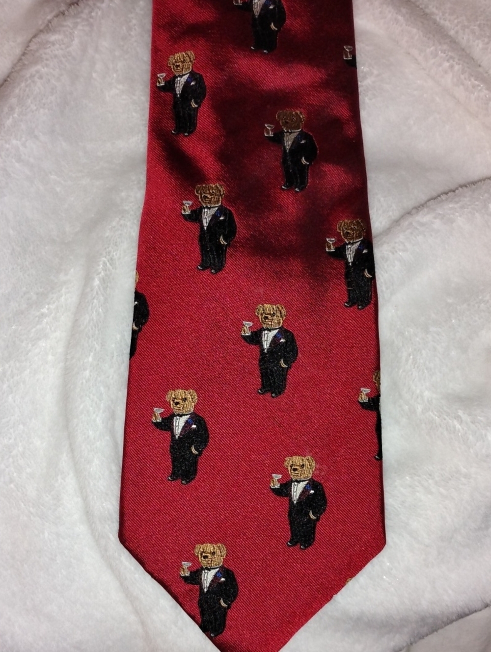 Ralph Lauren Red Silk Tie with Tuxedo Bear Motif